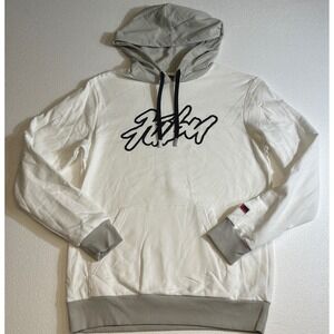 FUBU Hoodie White Gray Graphic Print Drawstring Hood Pockets Size S